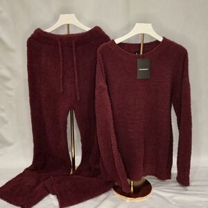 Elegant Burgundy Knit Sweater Set